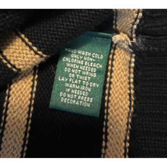 Lauren Ralph Lauren Sz M Black & Gold Stripe Pullover Sweater Nautical Old Money - Picture 5 of 7